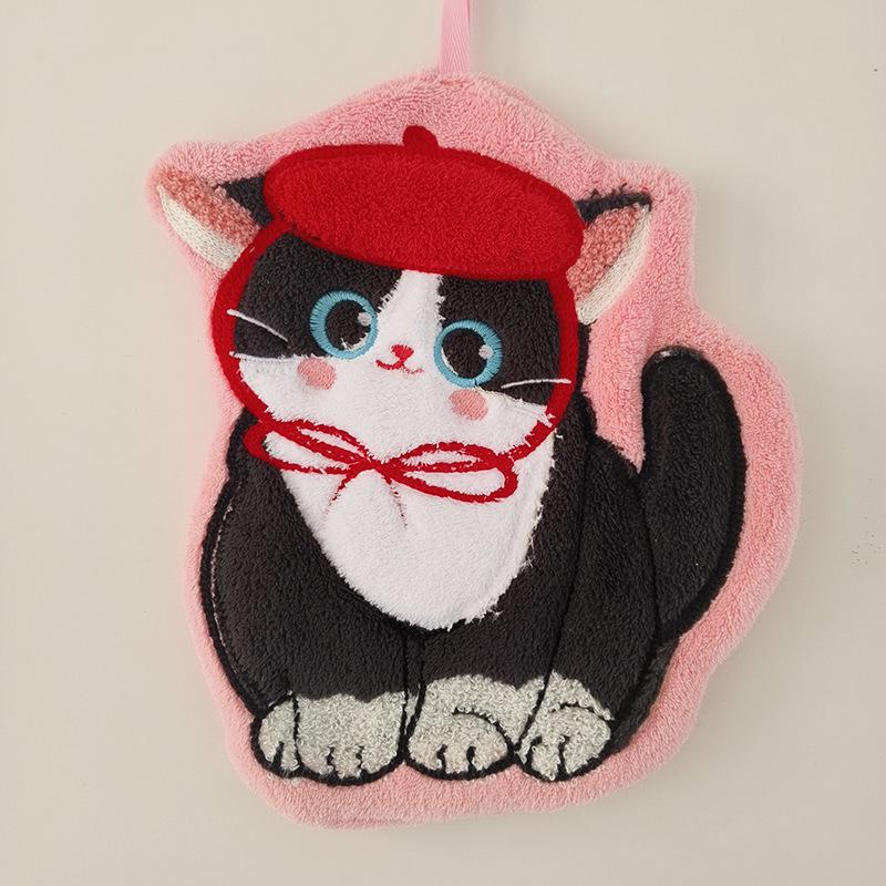 Милое мультяшное кошачье быстросохнущее полотенце из кораллового флиса - Без запаха, плотное и очень впитывающее для кухни и ванной