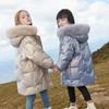 Children Cotton Jacket Girls Solid Medium Length Hooded Warm and Comfortable Winter Down Cotton Coat Korean Stylish