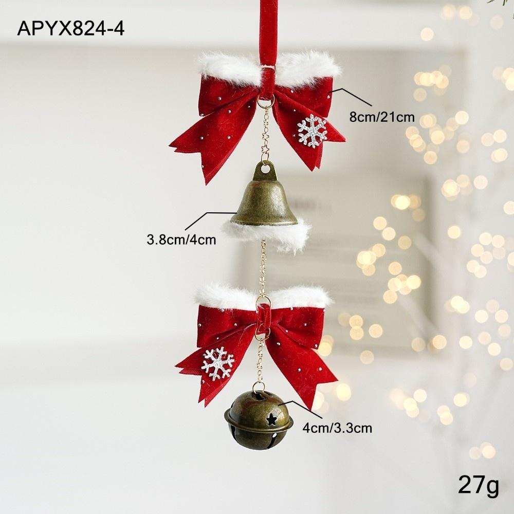 Vintage Bell Christmas Bell Ornament Fabric Bow Christmas Tree Pendant Window Scene Decor