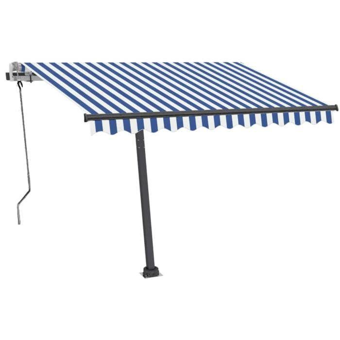 VidaXL Manual Retractable Awning with LED 350x250 Cm Blue and White 3069721