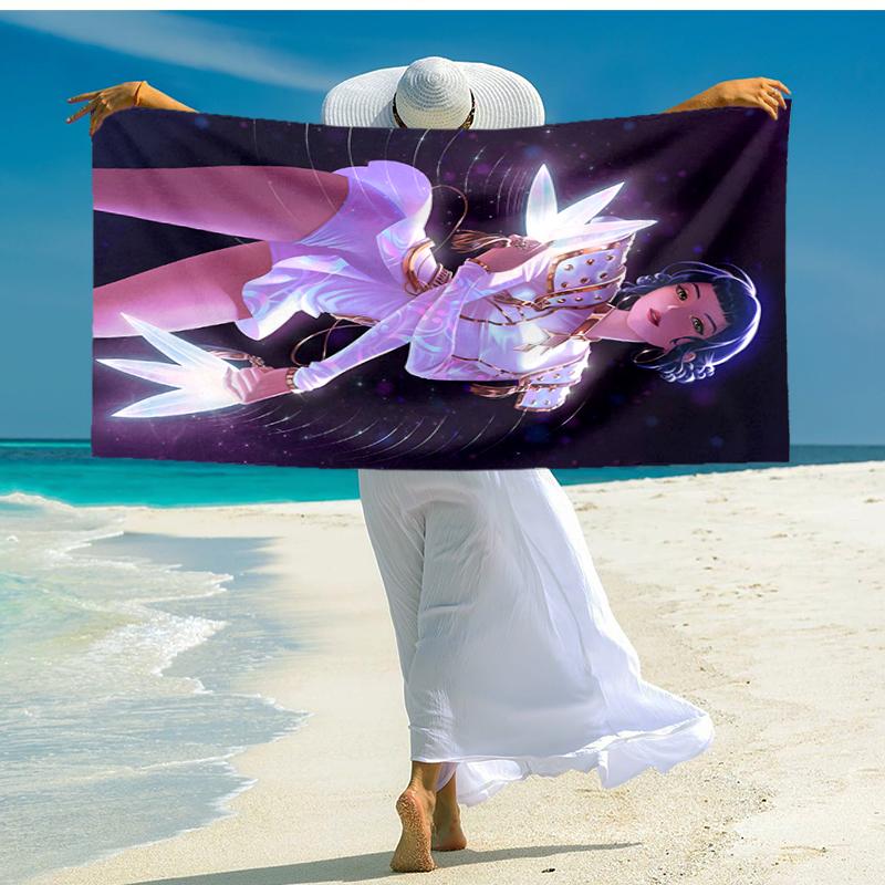 1pc KPop Demon Hunters ZOEY1 Beach Towel, Comfortable and Thick, and Swimming/Bath/Picnic/Camping Towel, Suitable for Seaside Beaches