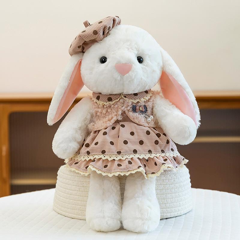 White Rabbit Small Hat Floral Skirt Animal Stuffed Plush Doll Gift Pillow