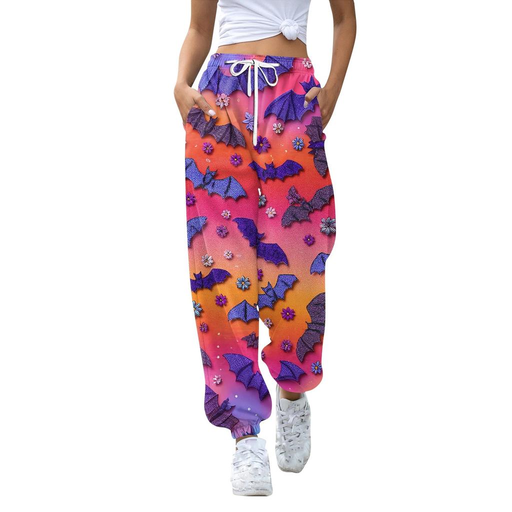 Women's Sports Pants With Pockets Fashion Print Elastic Waist Pants Casual Sweatpants Pants