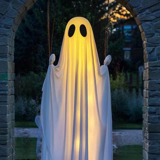 5 футов Подвесной Качающийся Призрак Хэллоуин Украшение Светодиодная Подсветка Наружное Большой Белый Призрак Качающийся Хэллоуин Декор для Двора Дерева Передней Веранды
