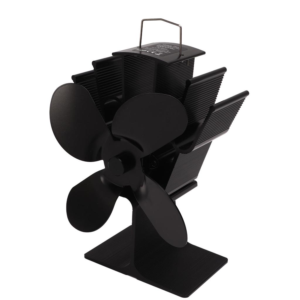 Heat Powered Fireplace Fan 4 Blades Aluminum Alloy Stove Fan High Temperature Proof Black Eco