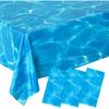 3 Pcs Iridescent Ocean Waves Tablecloths, 54 x 108 Inch Disposable Plastic Ocean Table Cloth, Water Print Tablecloths Ocean Table Cover for Beach
