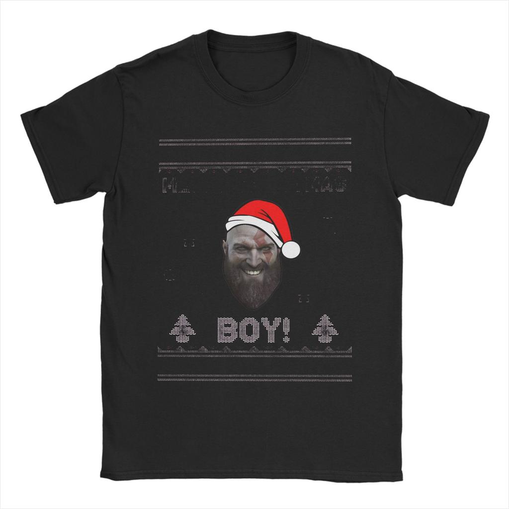 God Of War Kratos Merry Christmas Boy TShirt for Unisex Funny Cotton Tee Shirt Crew Neck Short Sleeve T Shirts Summer Clothing