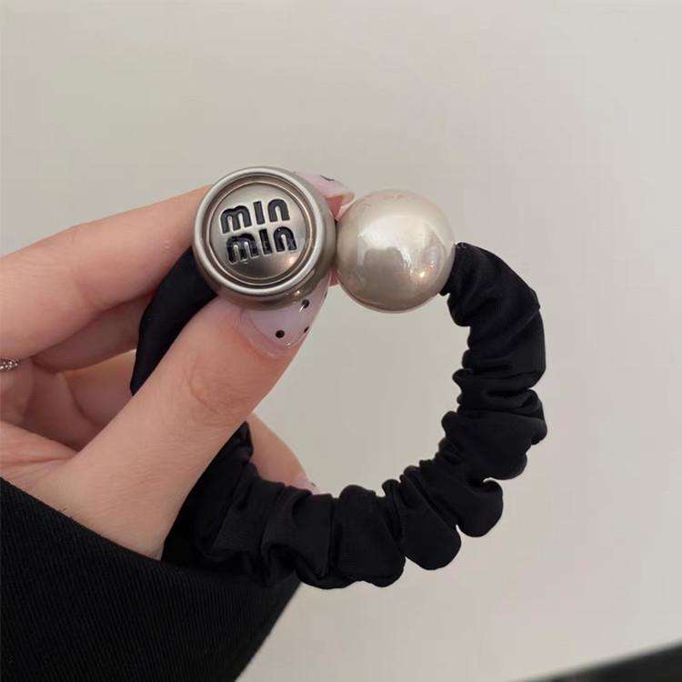 Pearl Decor Hair Ties, High Elastic Durable Black Leather Cover Scrunchies, Premium Women Hair Accessories