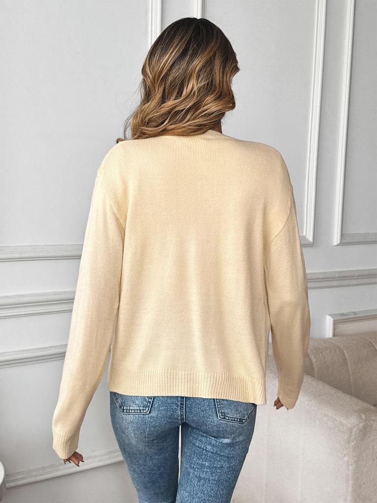 TEMU 2026 Korean Style Bear Jacquard Knit Cardigan for Women