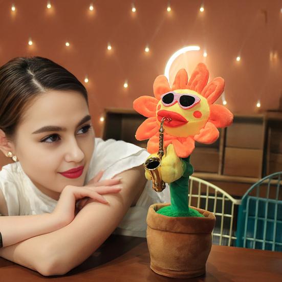 Электрическая танцующая игрушка Подсолнух повторяет то, что вы говорите, запись, поющая плюшевая игрушка в горшке, развивающая интерактивная плюшевая музыкальная игрушка для малышей