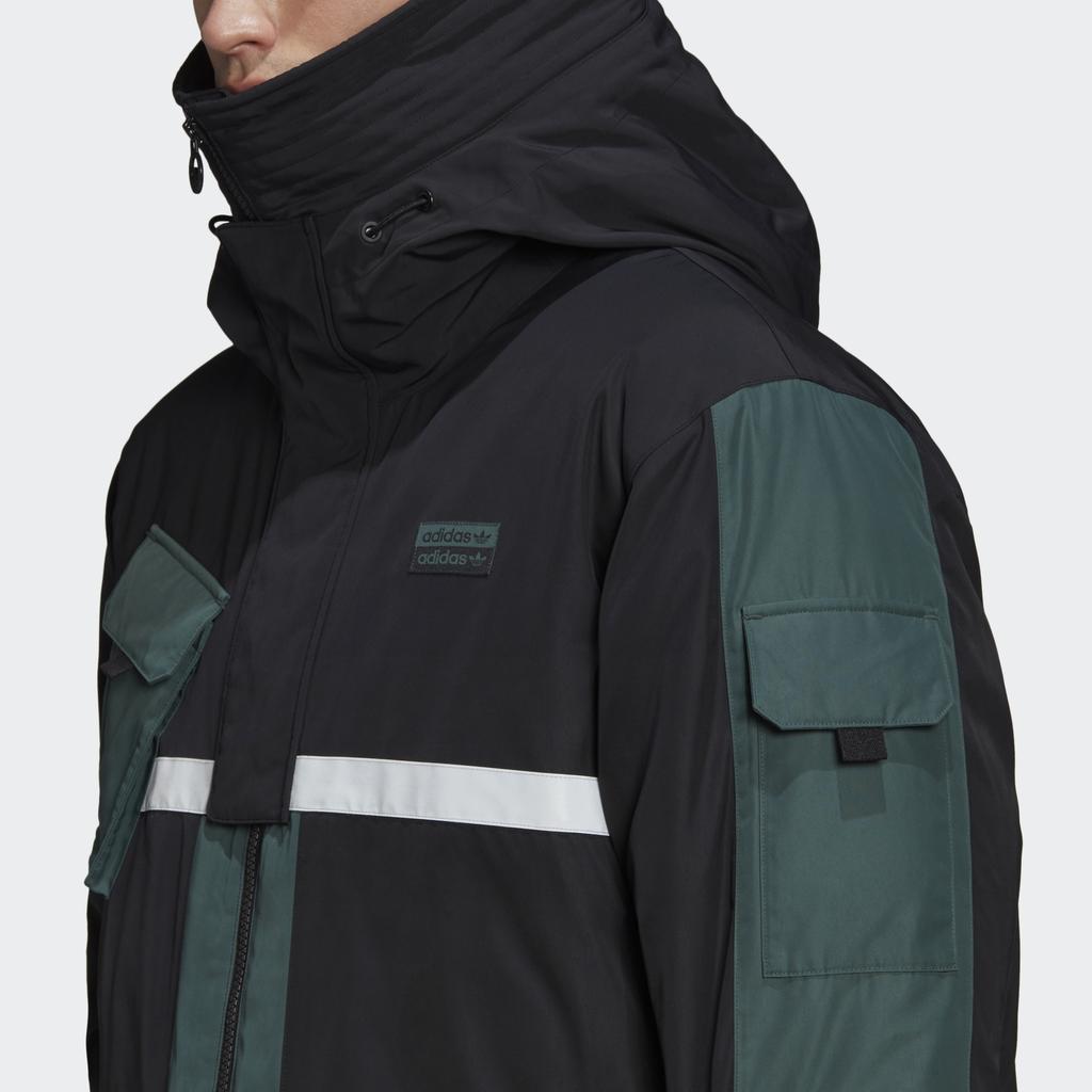 Adidas Originals Trefoil Long Down Jacket With Color Block And Hood Men Outerwear Green GJ6729