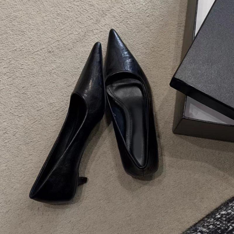 Fashion Temperament Woman Pumps Pointed Toe Thin Low Heels Elegant Party Female Shoes Solid Color Fashion Soft Leather Heels for Women