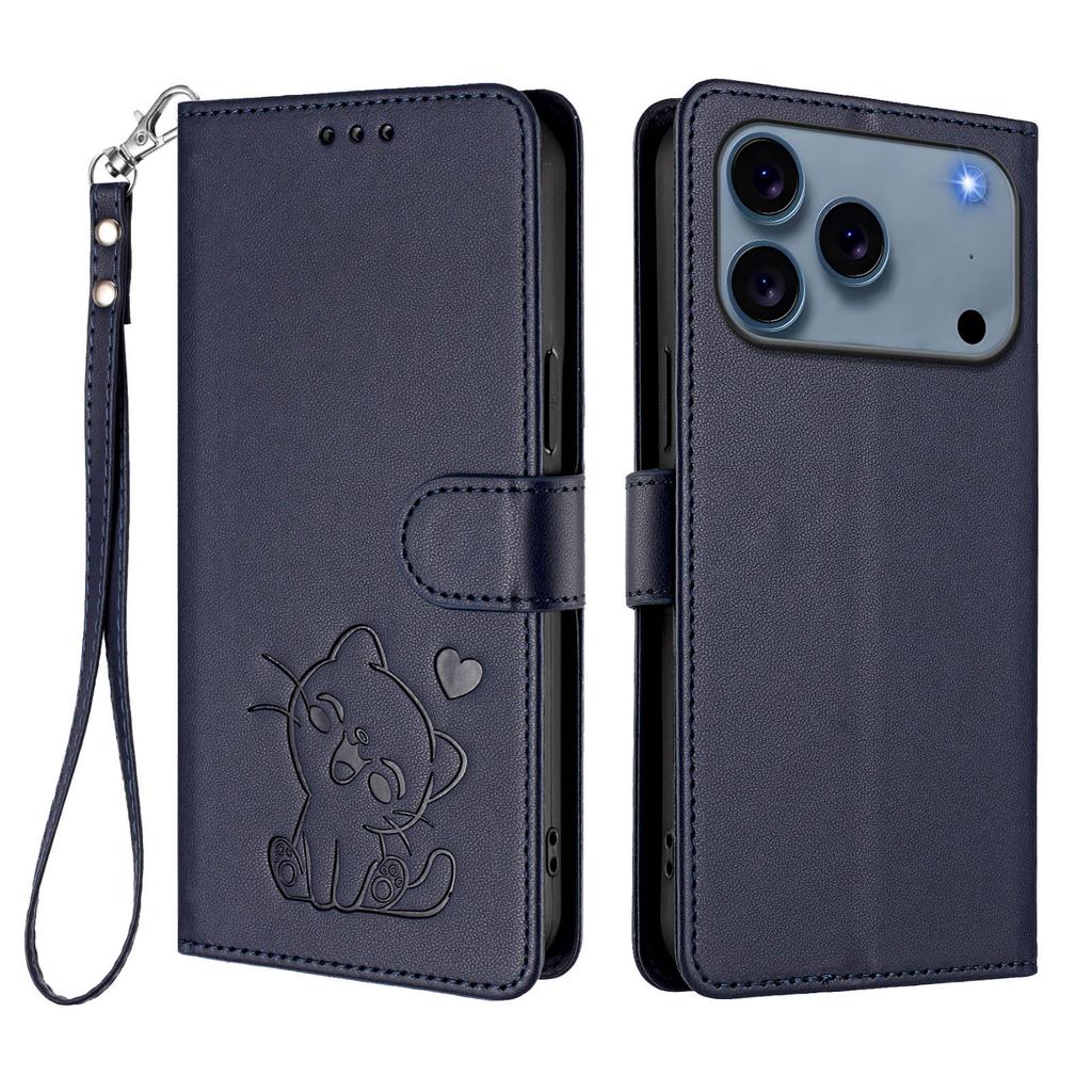 Чехол-кошелек для iPhone 17 Pro Max с ремешком на запястье, тиснение с узором «Любовь к кошкам», кожаный чехол для телефона