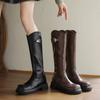 Осенне-зимние ботфорты на платформе, на высоком каблуке, с задней молнией, больших размеров, женские ботинки, однотонные, с круглым носком, на среднем каблуке, с квадратным носком, кожаные ботинки, новая мода