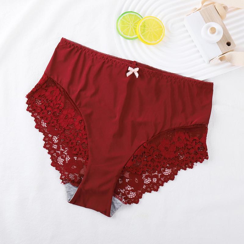 Women's Sexy Lace Splice Panties with Bowknot - European and American Style Cotton Briefs
