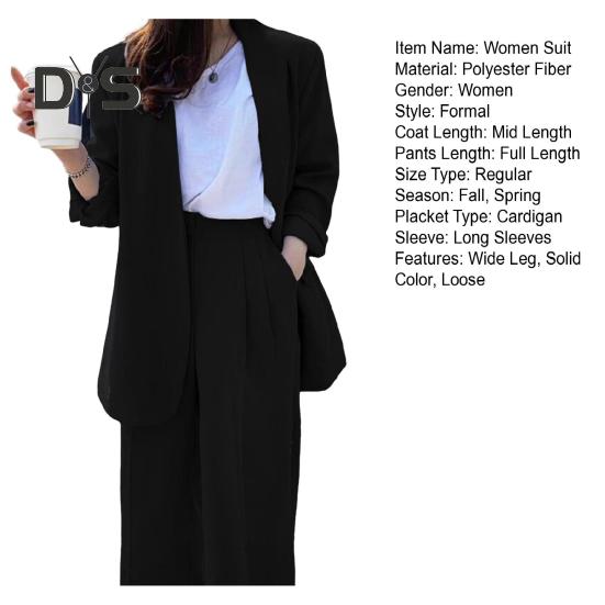 Женский комплект из 2 предметов: пальто и брюки, длинный рукав, ажурный кардиган, куртка средней длины, свободные прямые широкие брюки с высокой талией, формальные деловые брюки