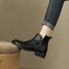 New Style British Short-barrel Soft Leather Round Toe Side Zipper Short Boots Versatile Thick Heel Fashion Ankle Boots