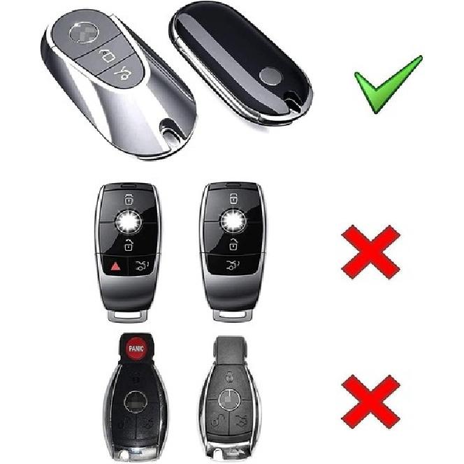 Black Metallic TPU Cover w/ Chrome Trim For Mercedes 22-up Gen4 Oval Smart Key