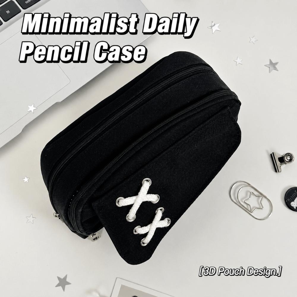 Solid Black Pen Bag Canvas Stationery Bag Portable Pencil Case School Supplies