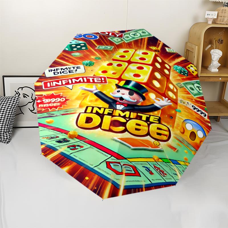 Monopoly Theme Automatic Umbrella, Lightweight & Portable, 8 Rib, Perfect for Outdoor Travel, Birthdays, Christmas, Gifts.