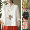 Этнические китайские женские футболки с вышивкой, топы, блузки, повседневная ретро-блузка