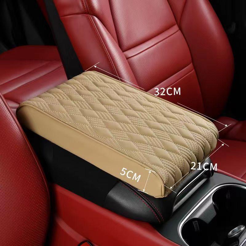New Leather Memory Foam Car Armrest Mat Booster Console Universal Center Cushion Stripe Rhombus Embroider Armrest Seat Box