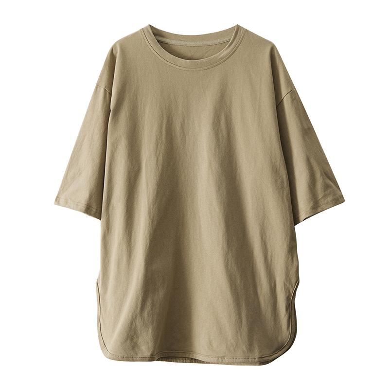 DIMANAF 2025 Женская Новая Летняя Футболка Большого Размера Короткий Рукав Хлопок Винтаж Свободные Топы Футболки Однотонная Макси
