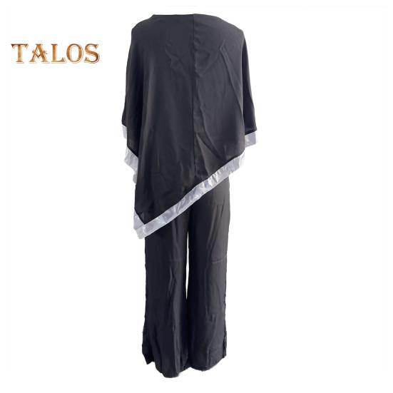 Женский комплект из 2 предметов: топ и брюки, рукава «летучая мышь», неровный подол с пайетками, блузка с круглым вырезом, однотонные широкие брюки, повседневный свободный наряд