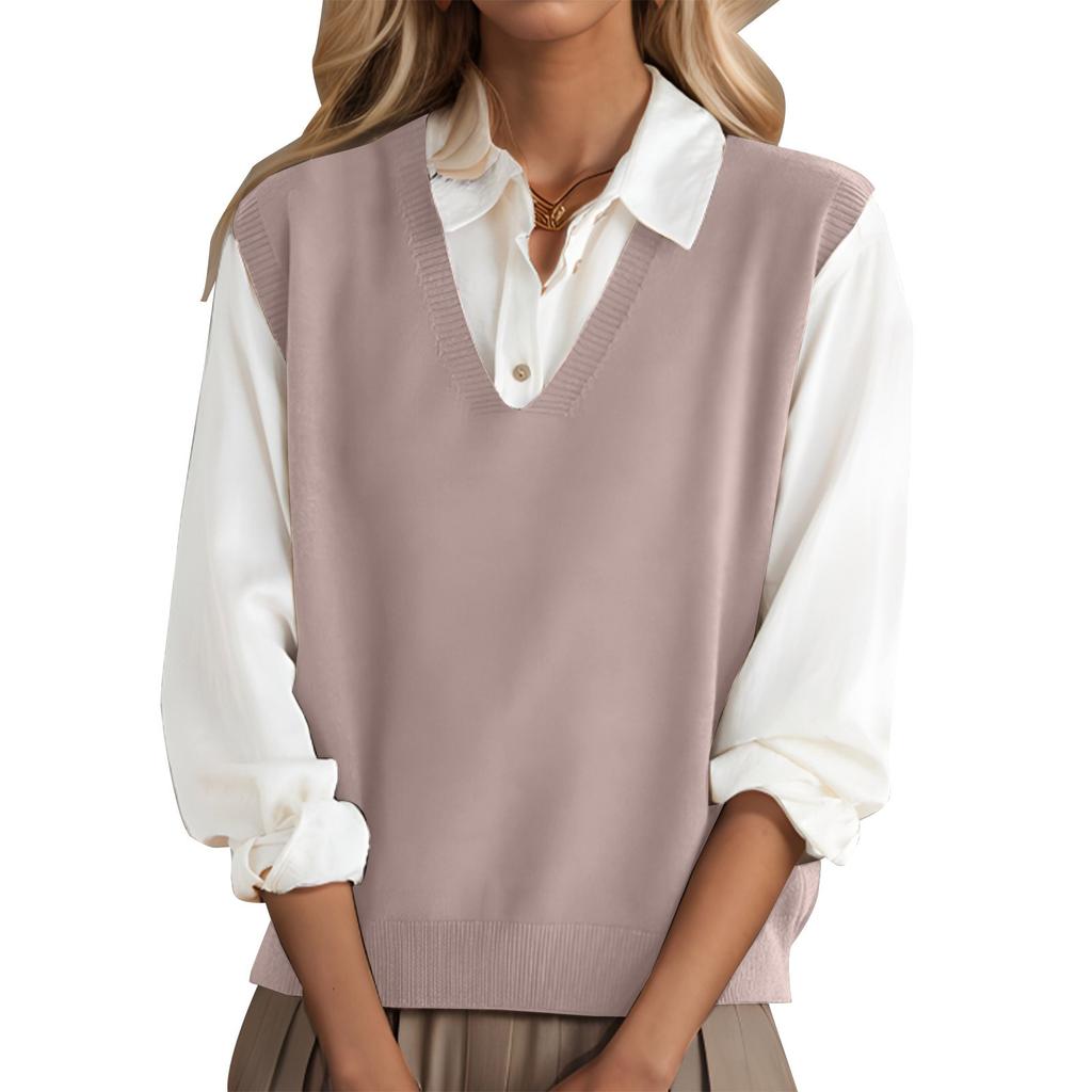 Fashionable Girls V-neck Knitted Vest All-match Waistcoat Temperament Casual Sweater