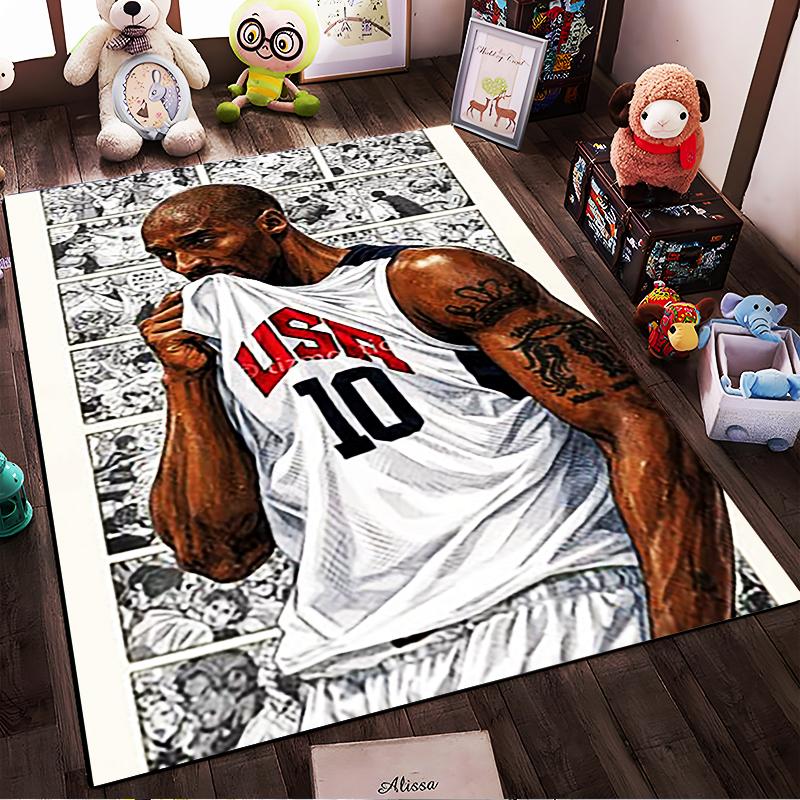 Basketball Player Illustration with Comics Background - Non-slip rug suitable for living room and bedroom sofas
