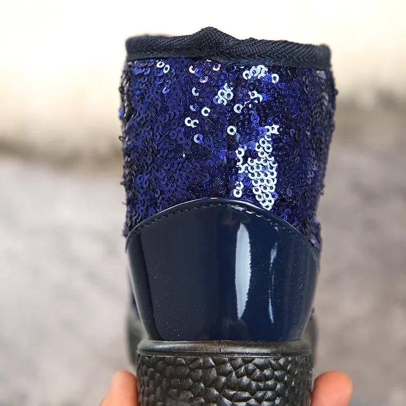 Comfortable Children Snow Boots for Girls Furry Overshoes Winter Keep Warm Soft Platform Boots Kids New Bling Party Shoes I07071