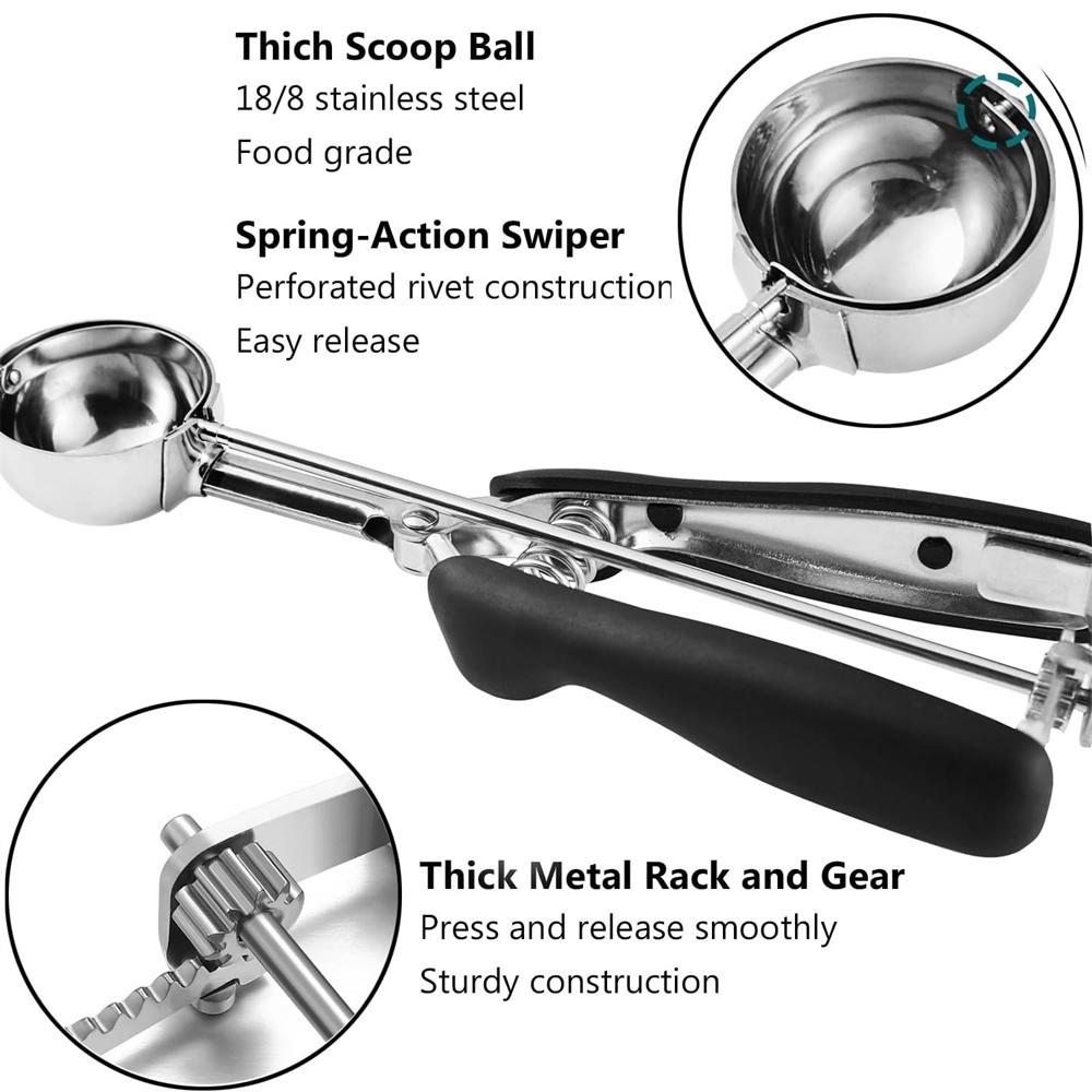 Stainless Steel Ice Cream Scoop For Baking Cookie Scoop, Trigger Release, Cookie Dough Scoop, Anti-Slip Spring-Trip Kitchen Tool
