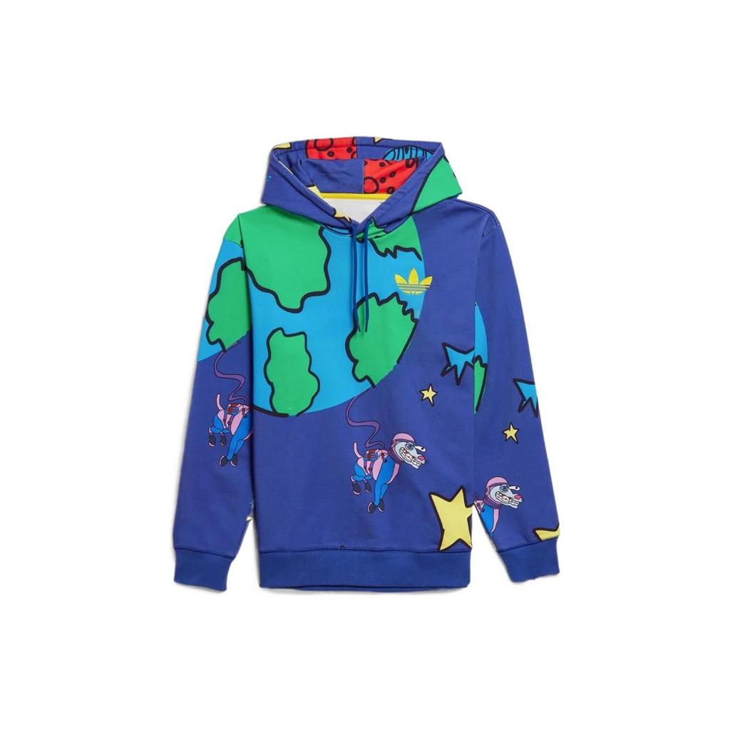 Adidas Оригиналы X Kerwin Frost мультфильм космический принт толстовка с длинными рукавами мужская толстовка с капюшоном синего цвета HN9052
