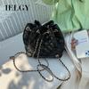 Backpack Women's All-match Casual Temperament Rhombic Chain Drawstring Drawstring Mouth Bucket Bag