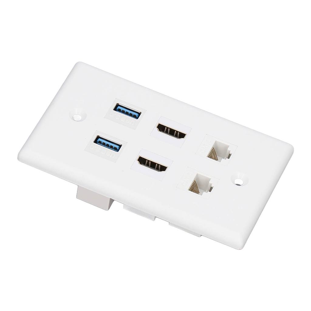 6 Port Wall Plate 2xHD Multimedia Interface 2xCat6 2xUSB3.0 RJ45 Ethernet Wall Plate for HDTV Projector Computer