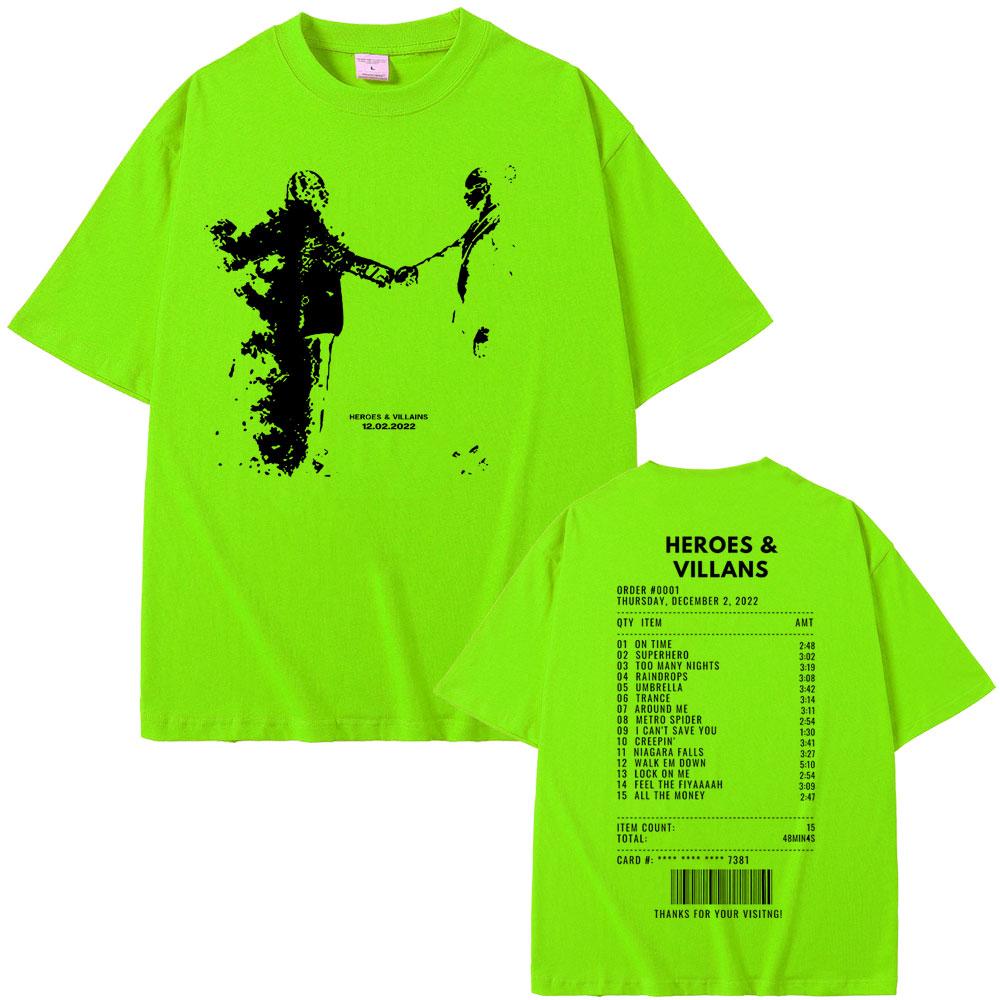 Футболки с двусторонним принтом Rapper Metro Boomin Heroes & Villains для мужчин и женщин, хип-хоп, винтажные, оверсайз, мужские, крутая уличная одежда
