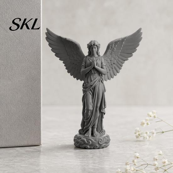Retro Angel Ornament 3D Printed Praying Figurine, Guardian Angle Statue, Shelf Figurine Artistic Winged Women Decoration for Home Office, Housewarming