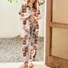 Women's Christmas Print Pajama Set Women's Short Sleeve Long Pants Two-piece Set Button-up Home Clothes