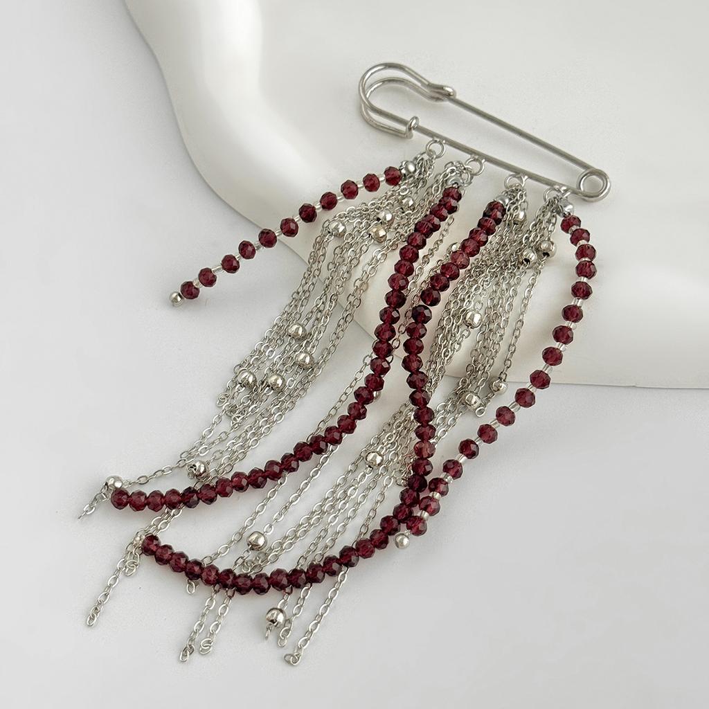 Exaggerated Long Tassel Chain Rice Bead Brooches for Women Handmade Bead Multi-Layer Chain Fixed Needle Clothing Decoration