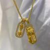 Copper Gold Plated Pendant Necklace With Pixiu Vajra Charm Rhinestone Accented Layered Choker Women