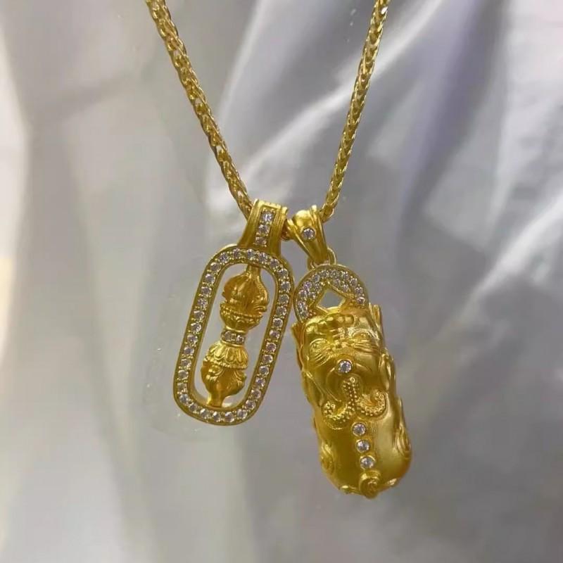 Copper Gold Plated Pendant Necklace With Pixiu Vajra Charm Rhinestone Accented Layered Choker Women