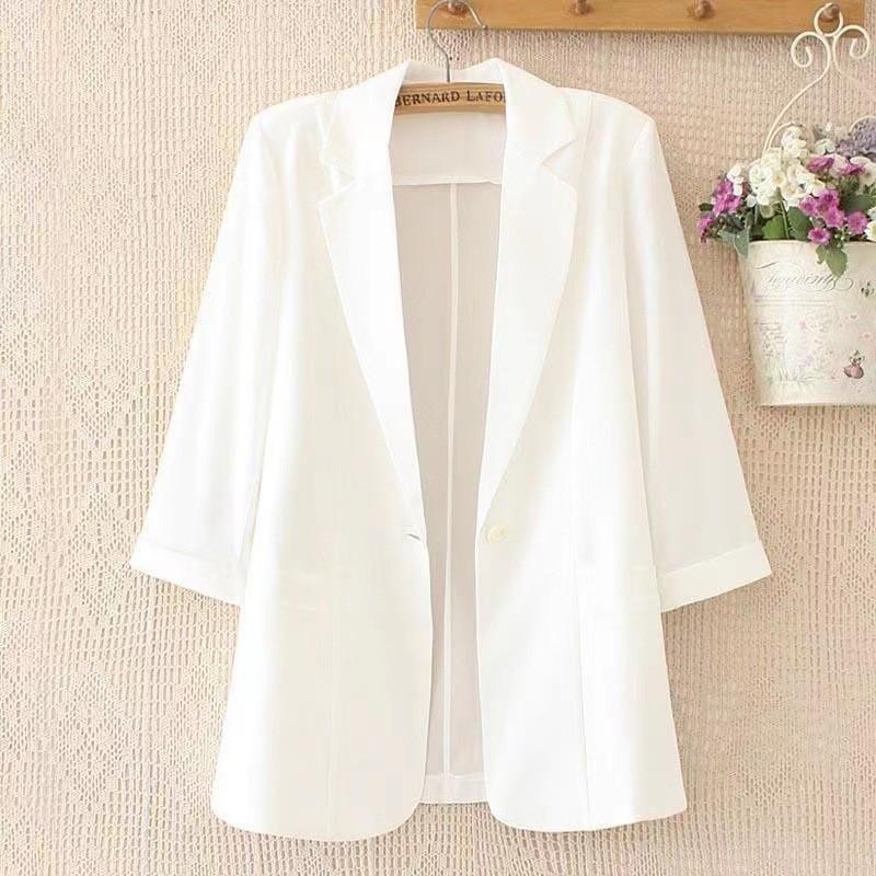 Spring and summer thin small blazer women's seven-quarter-sleeved white suit casual versatile sunscreen clothes women's top women look thin
