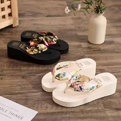 Летние женские бохо-атласные шлепанцы с толстым дном и покатым каблуком, сандалии, пляжная обувь