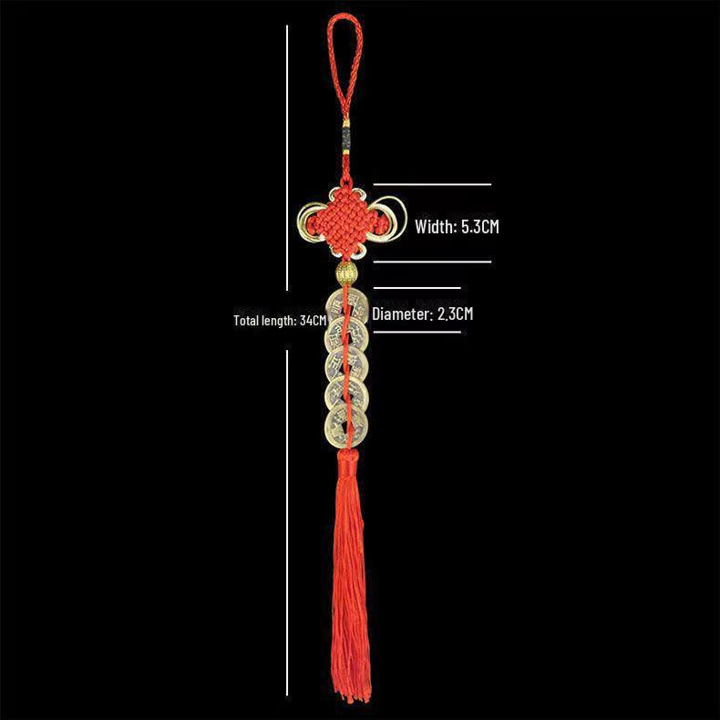 Красный 6-пластинчатый китайский узелок из чистой меди подвеска в виде пяти императорских монет для украшения двери с настоящей медной тыквой