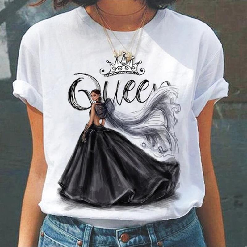 Summer Round Neck 3D Queen Pattern Print Top Fashionable Casual Short Sleeved Women's T-shirts