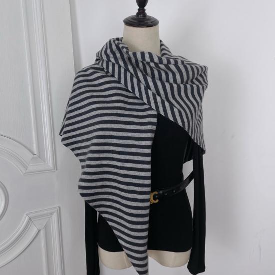Women Knitted Shawl Wrap Scarf Striped Design Soft Imitation Wool Cashmere Cape Cardigan Shawl Coat Blanket