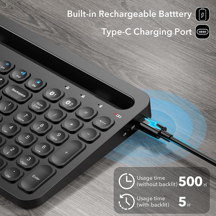Multi Devices Rechargeable Custom Layout Scissor bluetooth Wireless Keyboard for Tablet & Phone with Number Pad