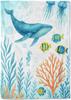 Watercolor Whale Fleece Blanket,Ocean Sea Life Coral Fish and Seahorse Throw Blankets,Soft Cozy Lightweight, Ideal for B