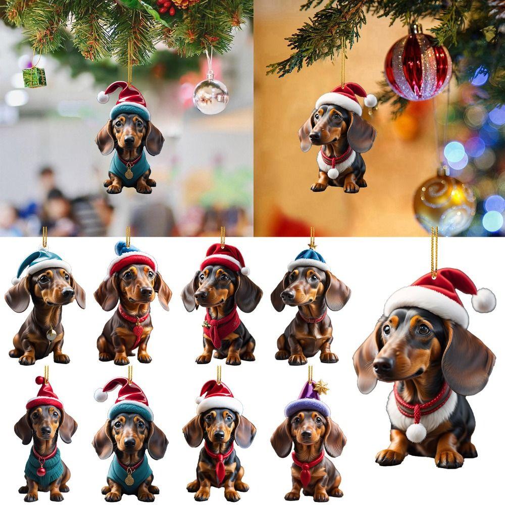 2D Christmas Tree Pendant Cute Dog Car Hanging Interior Christmas Ornaments  Home