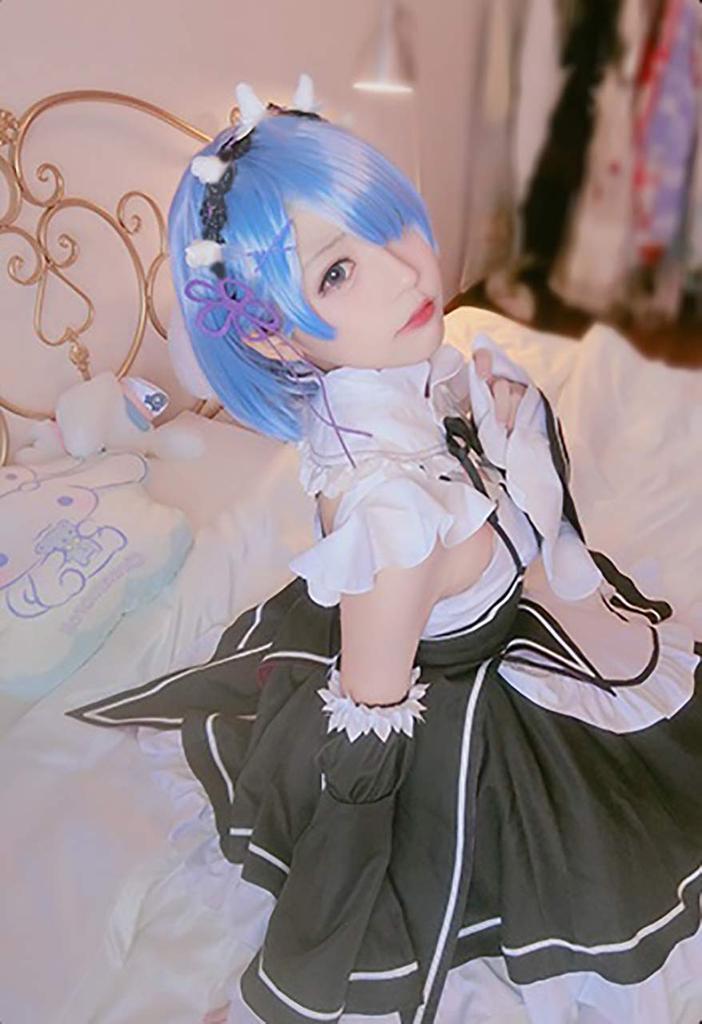 milky time ReZero Rem Maid Costume with Wig, Size L, Color Rem (Maid)